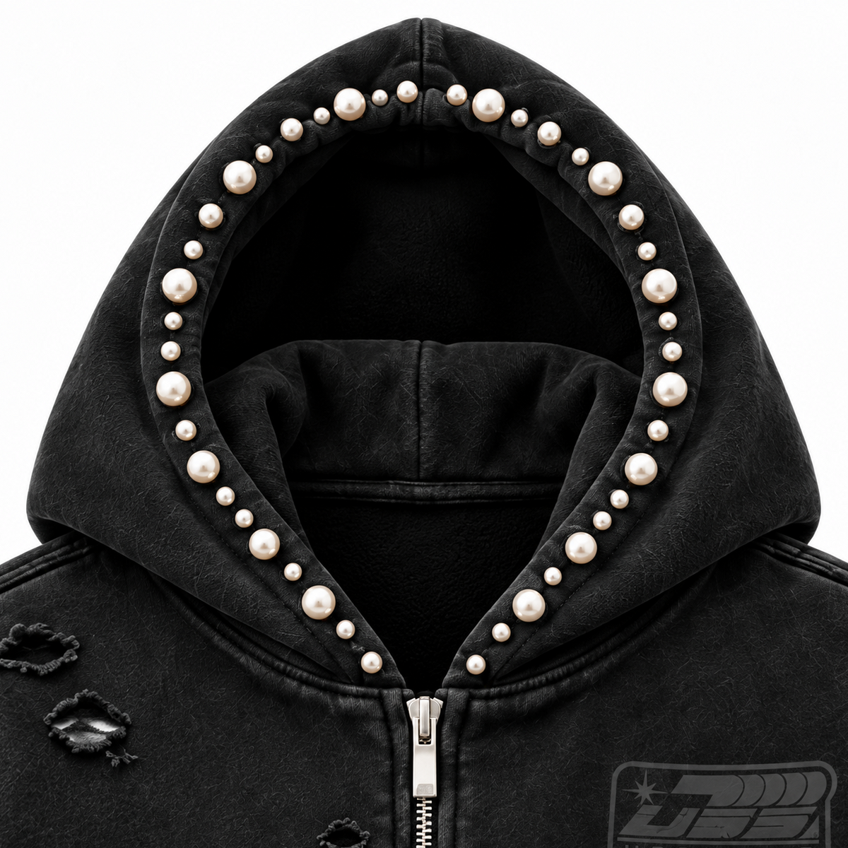 Black hoodie pearls